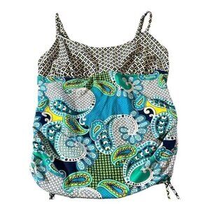 Tropical Escape White Blue Breeze Tankini Top Size 16 EUC #4567